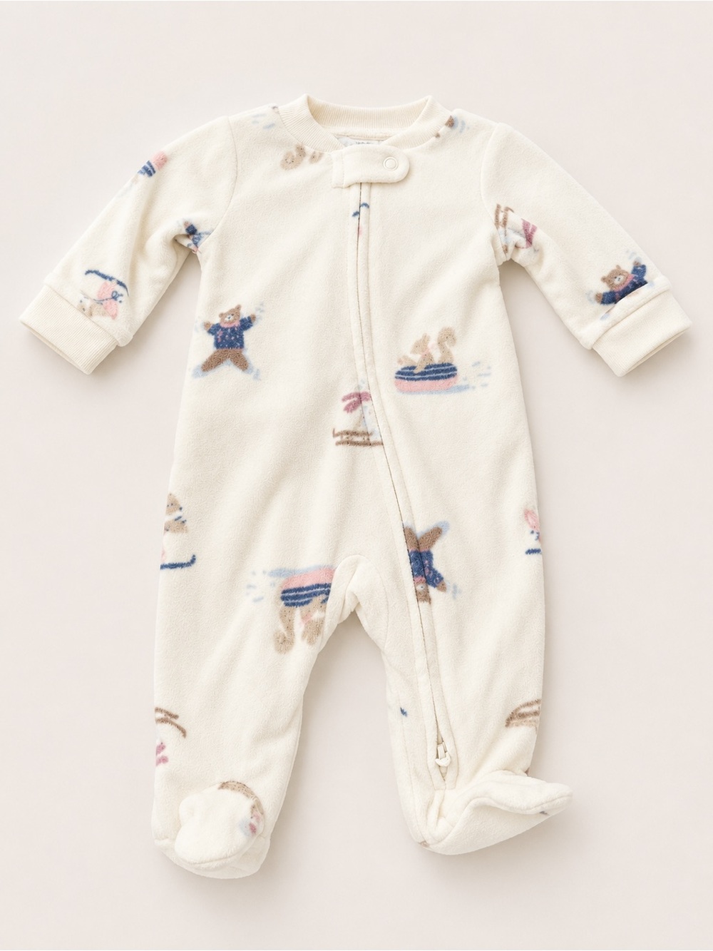 Carter’s - Double Zipper Sleeper W/ Skiing Animals - Super Soft (Poly) - NB